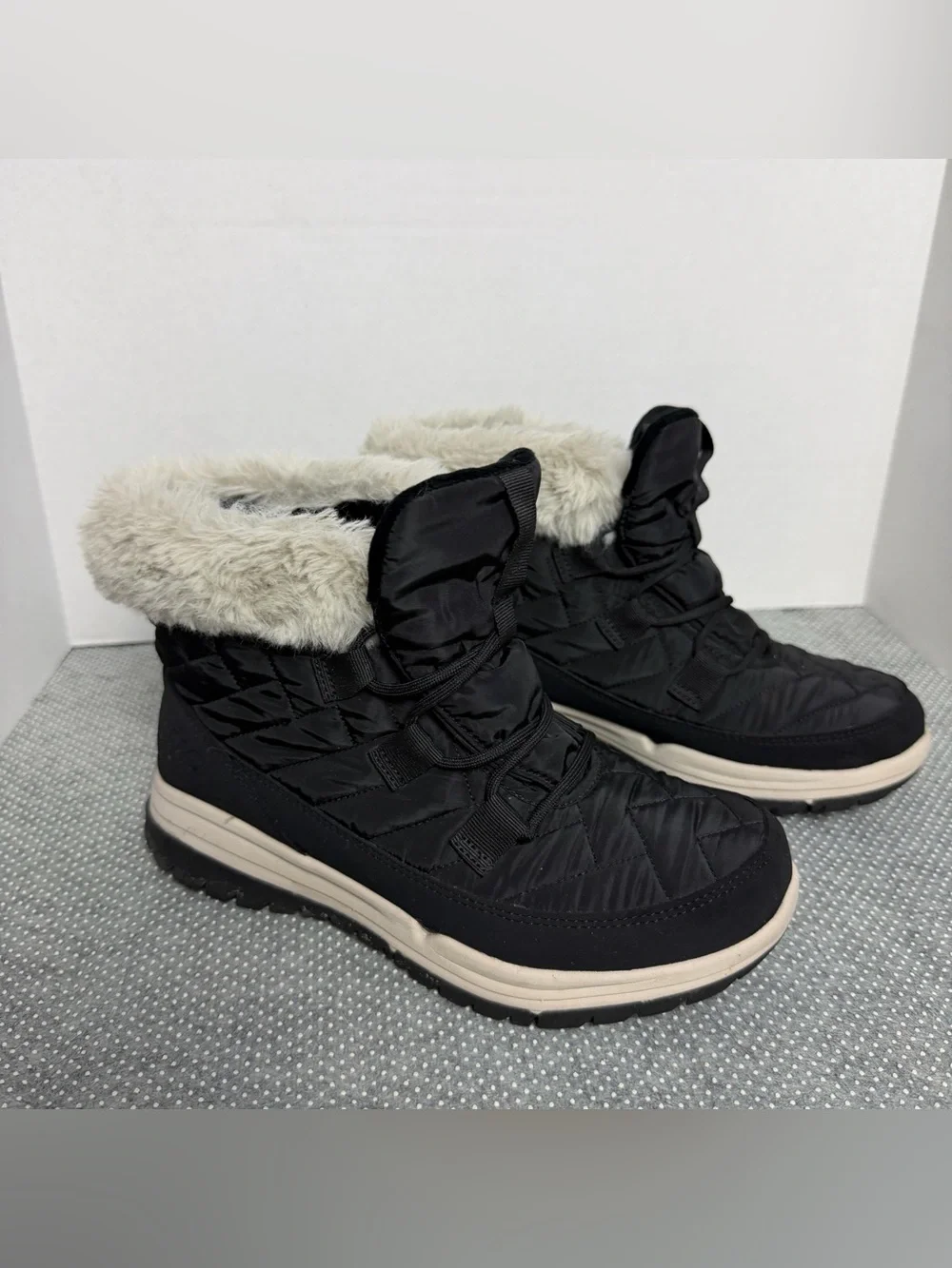Ryka Black Winter Ankle Boots with Cream Trim